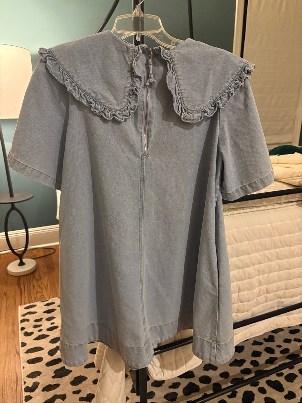 Light Blue Ruffle Collar Mini Dress - Picture 3 of 3